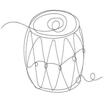 continuous line drawing traditional Bengali dhak drum minimalist one line vector