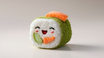 Cheerful Sushi Roll with Smiling Face in Overhead Shot for Food Lovers