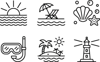 Fototapeta premium Icon collection depicting various beach and water activities