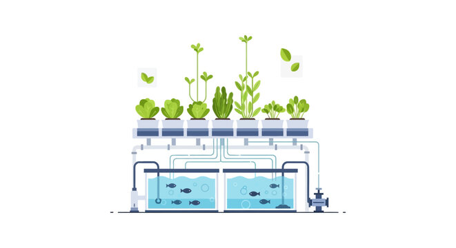 Closed-Loop Aquaponics System Illustration | Sustainable Farming, Aquaculture, and Hydroponics Technology