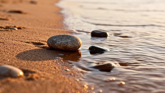 Beach stones at sunset