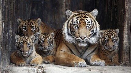 Sumatran tigers, a family of wild cats, live in Sumatra.