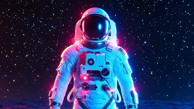 Astronaut in space suit with neon lights