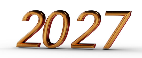 Gold 2027 numbers rendered on white background. Perfect for new year greetings, future concepts, and business forecasts. © vegefox.com