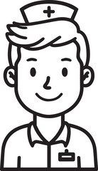 Obraz premium Hand Drawn Man as Nurse Black and White Avatar Illustration in Minimal Line Art Style Design