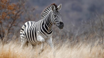 Fototapeta premium Striped horse runs in South African park.