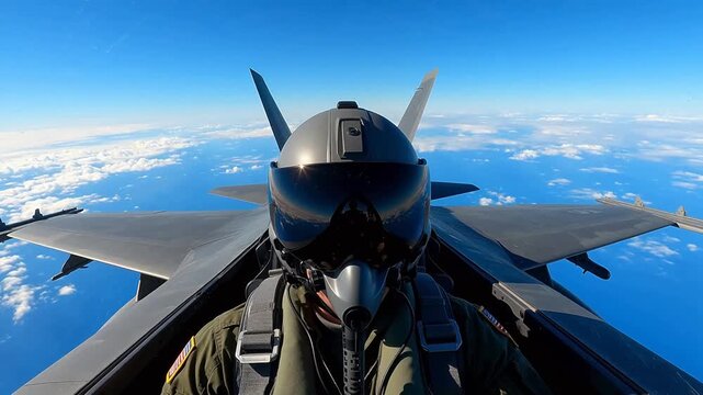 Pilot in fighter jet cockpit