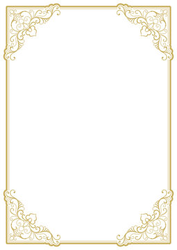 Vintage corner decoration, gold frame, card.