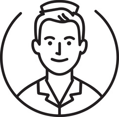 Obraz premium Hand Drawn Man as Nurse Black and White Avatar Illustration in Minimal Line Art Style Design
