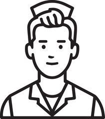 Obraz premium Hand Drawn Man as Nurse Black and White Avatar Illustration in Minimal Line Art Style Design