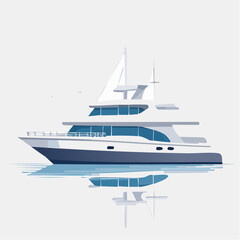 Fototapeta premium Modern White Luxury Yacht Cruising Serene Waters with Elegant Reflection, Representing Wealth and Leisure