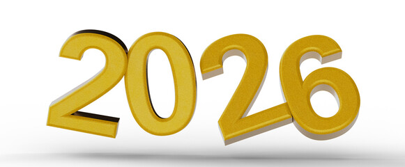 3D render of the year 2026 in gold fabric on a white background, perfect for New Year, financial goals, and future conce