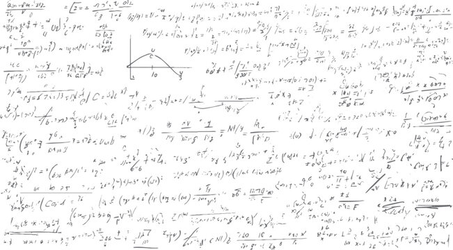 Handwritten complex mathematical equations and formulas with a graph on a white background mathematics