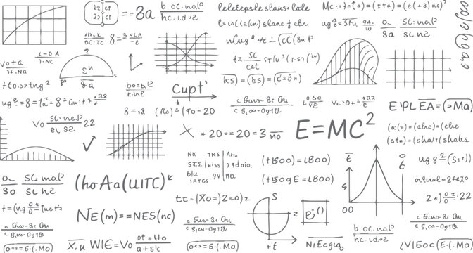 Hand drawn mathematical equations and graphs on a white background mathematics science education physics