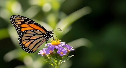 Fototapeta premium Nature Macro of Butterfly Feeding on Purple Flower