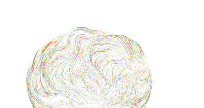 Artistic abstract design featuring a colorful particle pattern resembling a swirling form, set against a prist