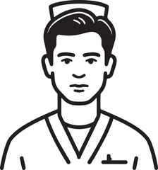 Obraz premium Hand Drawn Man as Nurse Black and White Avatar Illustration in Minimal Line Art Style Design