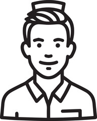 Obraz premium Hand Drawn Man as Nurse Black and White Avatar Illustration in Minimal Line Art Style Design