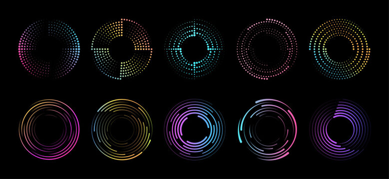 Bright gradient circular streaks with motion blur effect. Energy inspired radial background for innovation and modern technology. Vector.