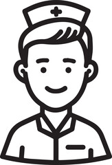 Obraz premium Hand Drawn Man as Nurse Black and White Avatar Illustration in Minimal Line Art Style Design