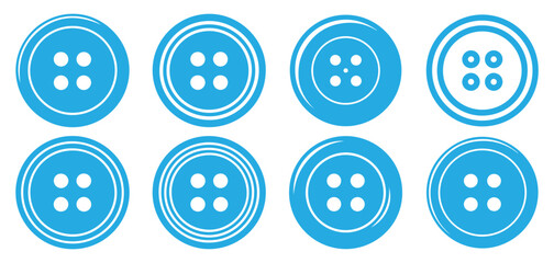 Blue sewing buttons icon set, round clothing fasteners collection. vector illustration eps 10