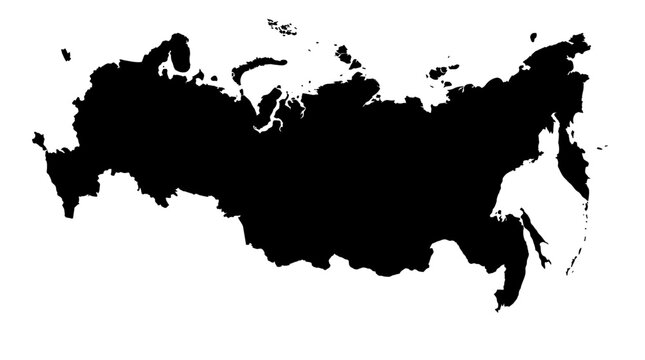 Black Silhouette Map of Russia Isolated on White Background - Geographic Outline of the Russian Federation