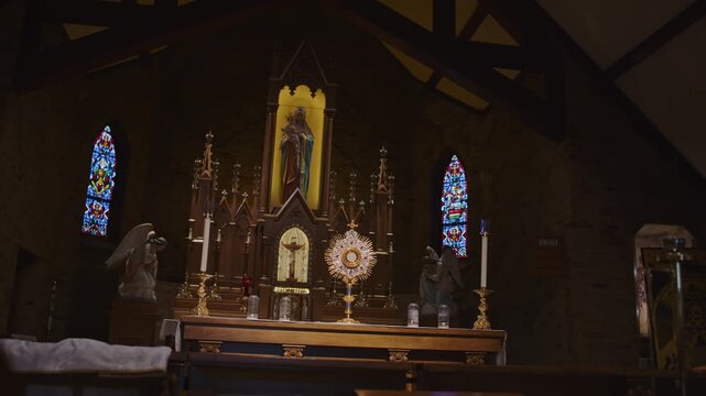 Monstrance in Peaceful Catholic Chapel for Eucharistic Adoration