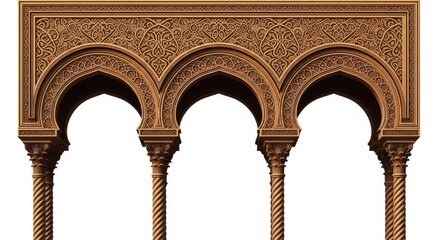 Naklejka premium Intricately carved wooden archway with three pointed arches