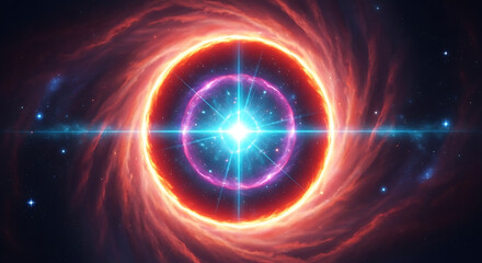 Fototapeta premium Stunning visualization of an energetic blue star system radiating intense light through cosmic dust