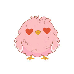Naklejka premium Cute Easter chick with heart eyes, cartoon pink baby chicken