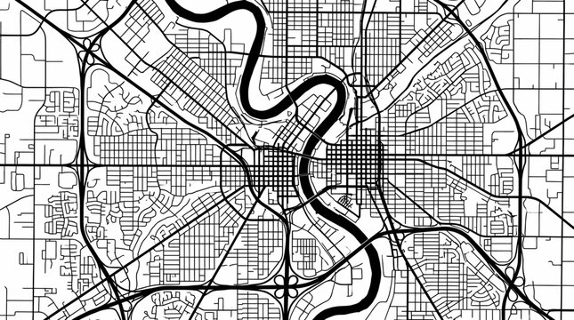 Minimalist Black and White City Map of Edmonton, Canada; High-Contrast Urban Street Art and Cartography Design Illustration