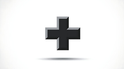Fototapeta premium Black 3D Plus Sign with Shadow on White Background