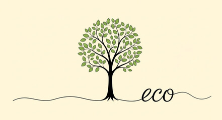 Obraz premium Eco-Friendly Tree Illustration with Green Leaves and Roots.