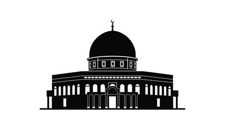 Obraz premium Black silhouette of a mosque with a large dome and columns, Generative AI.