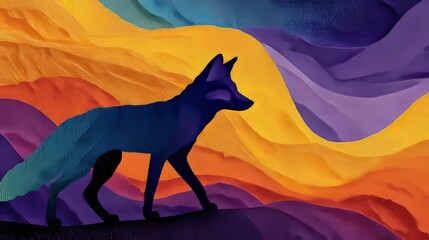 Fototapeta premium Abstract Silhouette of a Fox Against Vibrant Layered Textures in Colors