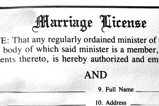 View of a Marriage License or Certificate Preparing for Records of Official Wedding