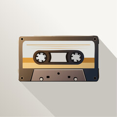 Fototapeta premium Vintage Audio Cassette Tape Illustration with Flat Design Style and Long Shadow, Evoking 80s and 90s Nostalgia