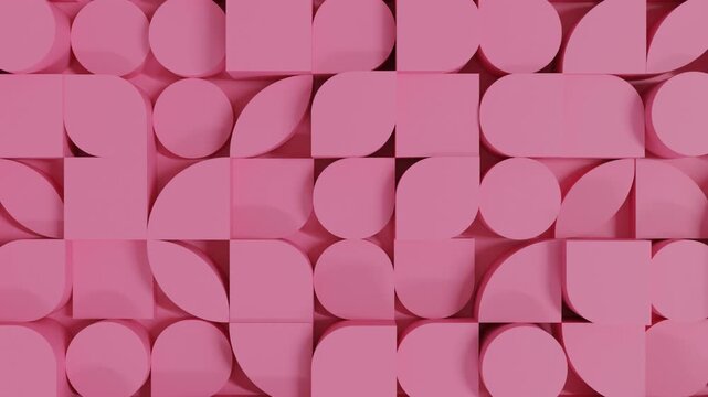Abstract 3D animation of monochrome Pink geometric shapes, seamless loop render with minimal design, perfect for elegant abstract visual compositions.
