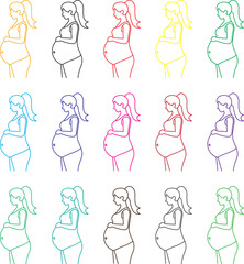 Vector illustration of a pregnant woman in different colors