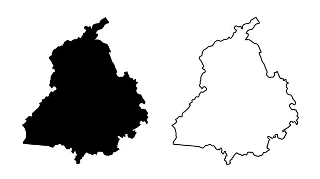 Punjab Map Silhouette and Outline - Indian State Boundary Vector Illustration