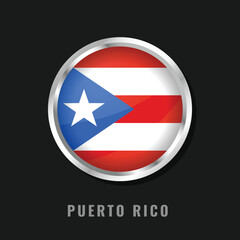 Naklejka premium Circular glossy flag of Puerto Rico with a silver frame. Features red and white stripes with a blue triangle and white star, symbolizing the island's vibrant culture and pride.