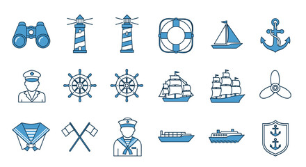 A collection of nautical icons on a white background © MdShakib