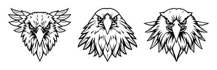 Obraz premium Eagle head set with predatory bird style and modern line art design featuring majestic, symmetrical, bold style with wildlife and powerful
