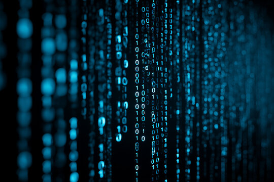 Digital encryption elegance, binary code matrix on dark blue canvas - A cybersecurity and cryptocurrency conceptual wallpaper