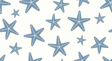 Fototapeta premium Seamless coastal wallpaper pattern featuring stylized starfish