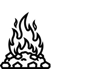Simple black line drawing of a campfire with flames and rocks