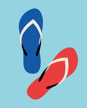 Red and blue flip-flops slightly offset