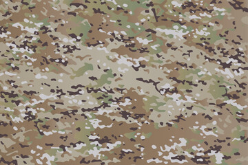 Modern desert woodland camouflage seamless pattern with layered brown, beige and green tactical shapes © GraphicGalaxy