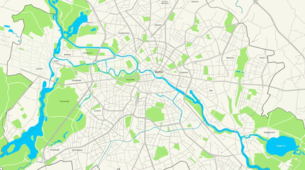 Obraz premium Abstract Stylized City Map of Berlin Germany Featuring Urban Layout with Parks Rivers and Streets, Minimalist Modern Cartography for Travel and Business Concept