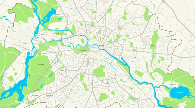 Abstract Stylized City Map of Berlin Germany Featuring Urban Layout with Parks Rivers and Streets, Minimalist Modern Cartography for Travel and Business Concept